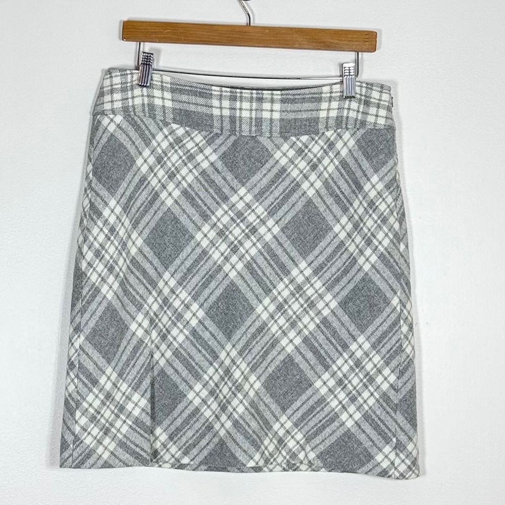 Talbots Womens Wool Blend A-Line Skirt 10 Gray Plaid Career Academia Preppy